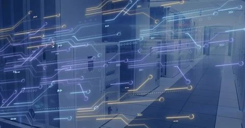 Image of digital data processing, circuit board and computer servers Stock Photos