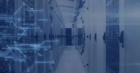 Image of digital data processing, circuit board and computer servers Stock Photos