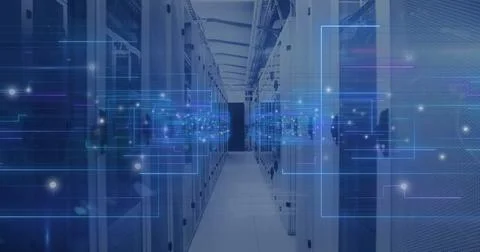 Image of digital data processing, circuit board and computer servers Stock Photos