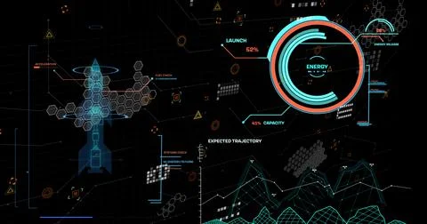 Image of digital data processing on dark background 스톡 일러스트