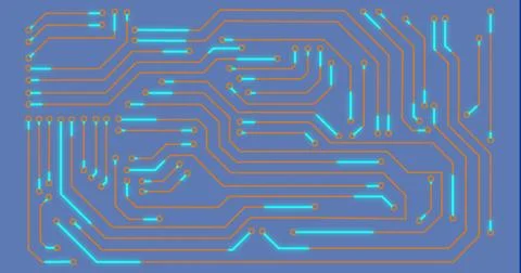 Image of digital data processing with light trails over blue screen Stock Photos