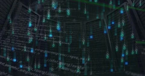 Image of digital data processing over server room Stock Illustration