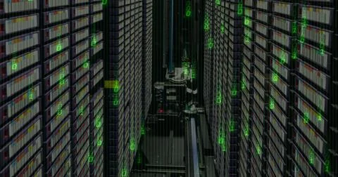 Image of digital data processing over server room 스톡 일러스트