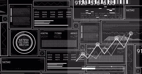 Image of digital data processing over black background Illustrazione stock