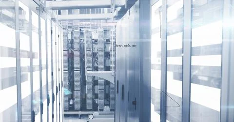 Image of digital data processing over server room Stockillustratie