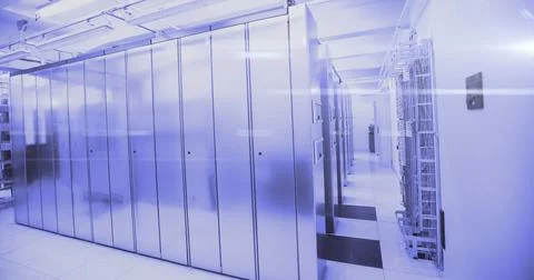 Image of digital data processing over server room 스톡 일러스트