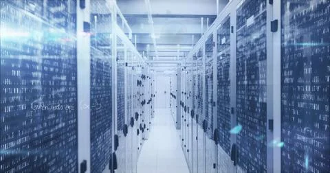 Image of digital data processing over server room 스톡 일러스트