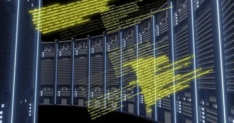 Image of digital data processing over computer servers Illustrazione stock