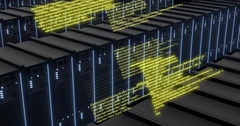 Image of digital data processing over computer servers 库存插图