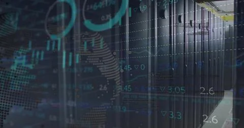 Image of digital data processing over computer servers Stock Illustration