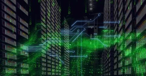 Image of digital data processing over computer servers Illustrazione stock