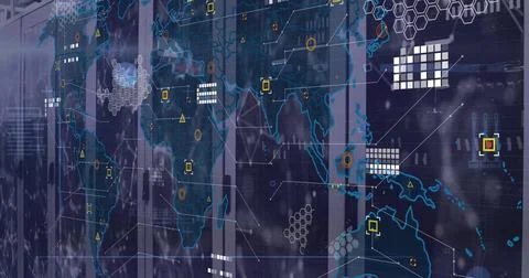 Image of digital data processing over computer servers Stock Illustration