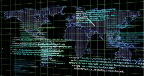 Image of digital data processing over world map 스톡 일러스트