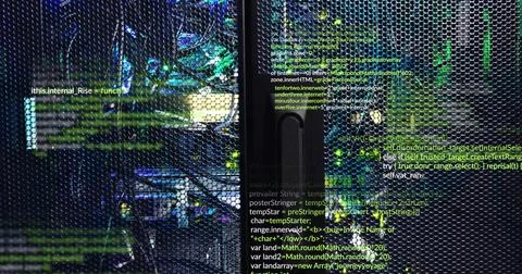 Image of digital data processing over computer servers Stock Illustration