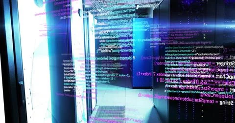 Image of digital data processing over computer servers Stock Illustration