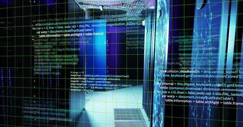 Image of digital data processing over computer servers Illustrazione stock