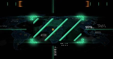 Image of digital data processing over black background Illustrazione stock