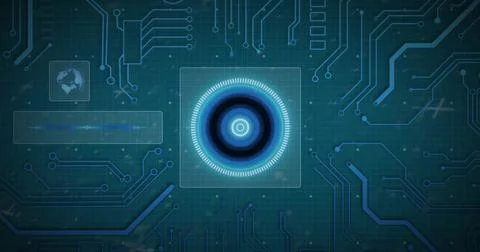 Image of digital data processing over computer circuit board Stockillustratie