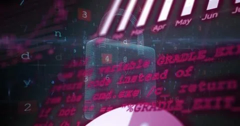 Image of digital data processing over padlock on dark background 스톡 일러스트