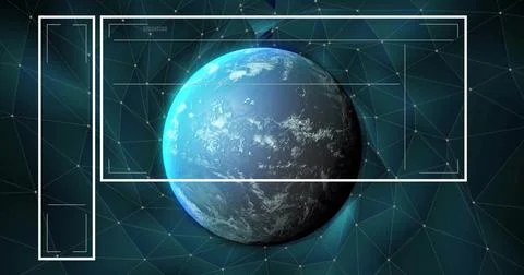 Image of digital data processing over globe on dark background Stock Illustration
