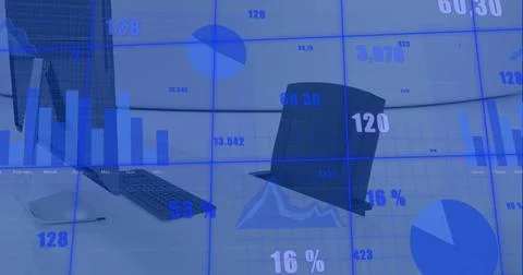 Image of digital data processing over desk in office Stock Illustration