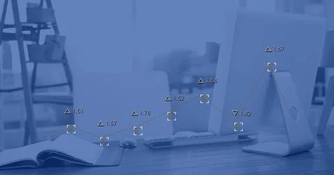Image of digital data processing over desk in office 스톡 일러스트