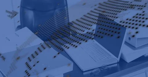 Image of digital data processing over desk in office Stock Illustration