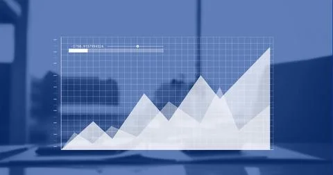 Image of digital data processing over desk in office Stockillustratie