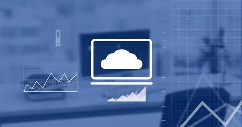 Image of digital data processing over desk in office Stock Illustration