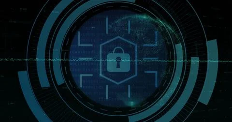 Image of digital data processing over padlock icon Stock Illustration