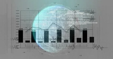 Image of digital data processing over globe Stock Illustration
