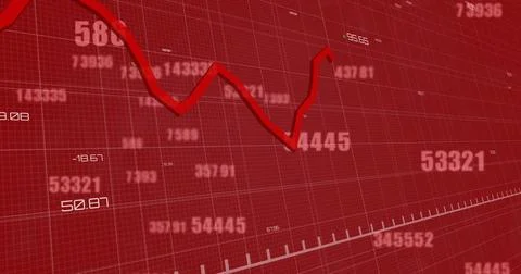 Image of digital data processing over red background Illustrazione stock