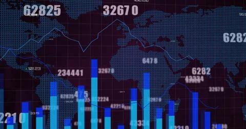 Image of digital data processing over world map Illustrazione stock