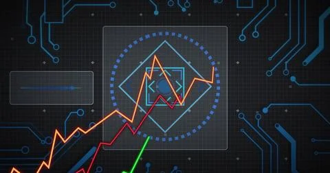 Image of digital data processing over computer circuit board Stockillustratie