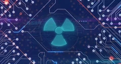 Image of digital data processing over circuit board on blue background イラスト素材