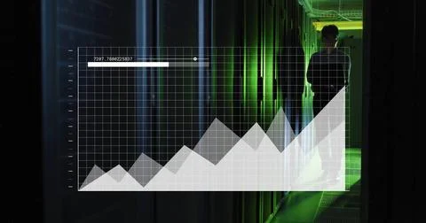 Image of digital data processing over asian male it engineer and laptop by Stock Illustration