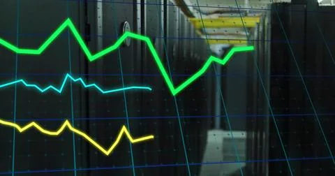 Image of digital data processing over computer servers Illustrazione stock