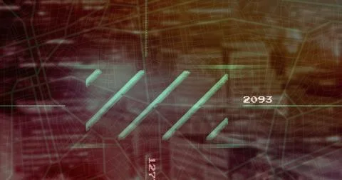 Image of digital data processing over cityscape イラスト素材