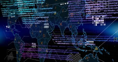 Image of digital data processing over world map Ilustração Stock