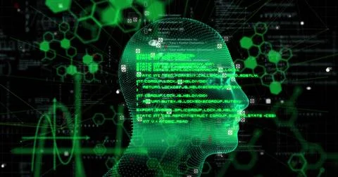 Image of digital data processing over human head Stock Illustration