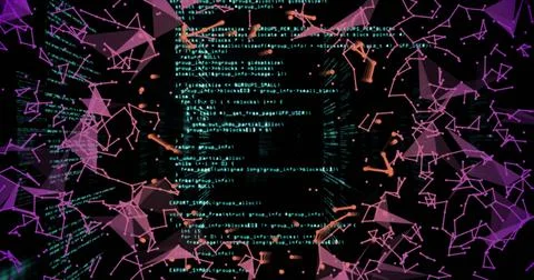 Image of digital data processing over network of connections on black background イラスト素材