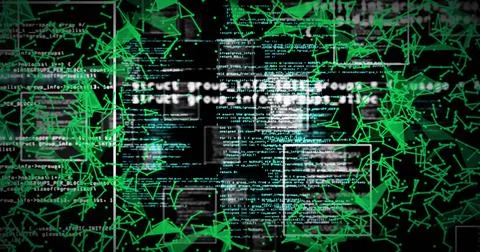 Image of digital data processing over network of connections on black background Illustrazione stock