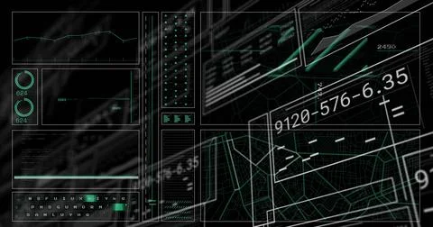 Image of digital data processing over dark background Illustrazione stock