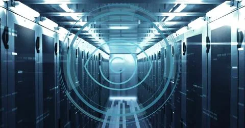 Image of digital data processing over computer servers Illustrazione stock