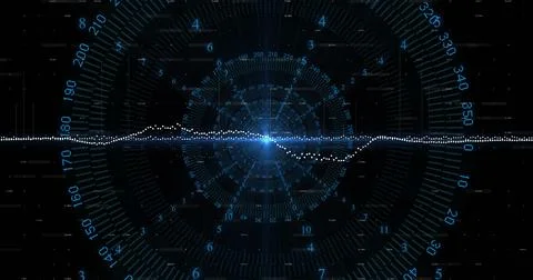 Image of digital data processing over scope scanning on dark background 스톡 일러스트