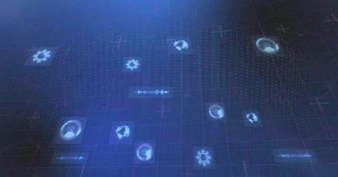 Image of digital data processing over blue background Illustrazione stock