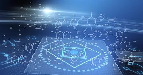 Image of digital data processing over computer circuit board Illustrazione stock
