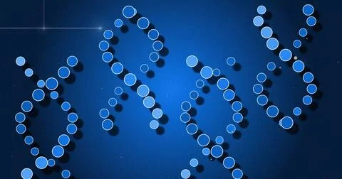 Image of digital data processing over dna strands over blue background Illustrazione stock