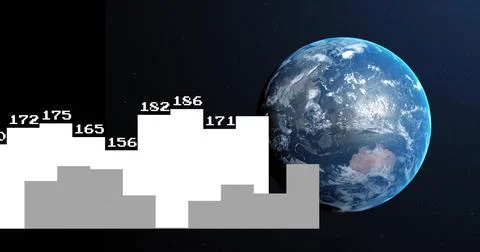 Image of digital data processing over globe on dark background Illustrazione stock