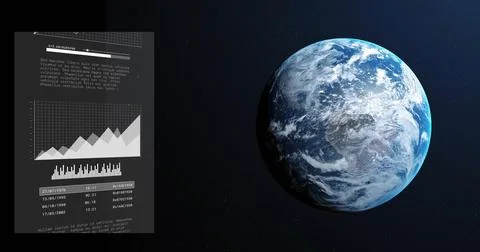 Image of digital data processing over globe on dark background Illustrazione stock